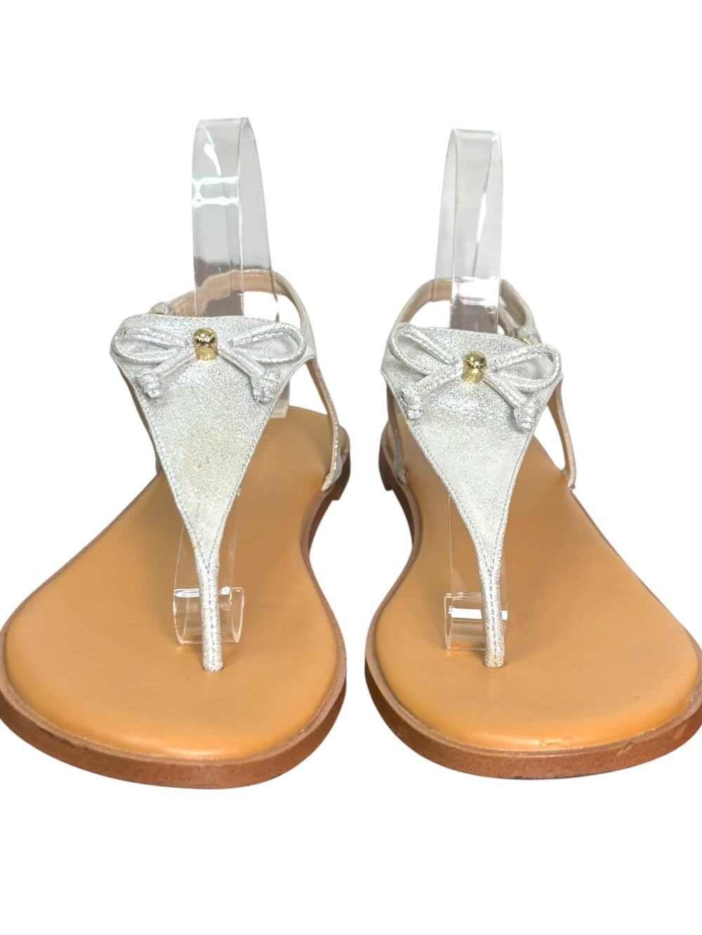 Cole Haan Findra Thong Sandals Women 10 Silver Metallic Leather Minimalist Chic